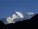 To Gokyo 3-2 Cho Oyu Just After Sunrise From Machhermo The south face of Cho Oyu quickly changes to a bright white just after sunrise, seen from just beyond Machhermo on the way to Gokyo.